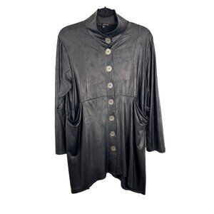 Kozan Slinky Faux Leather Mini Dress/Oversized Top w/ Metal Button Womens Size M